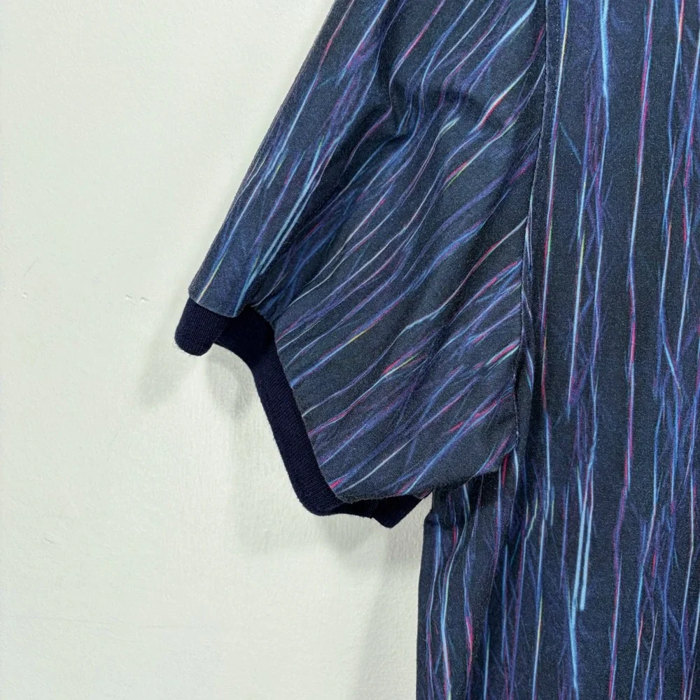 1 Like No Other Polo Shirt Men Medium Blue Striped Polyester Stretch Contrast
